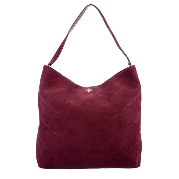 NWOT Tory Burch Frida Stitched Suede Large Hobo Bag In Burgundy Red - Picture 1 of 8